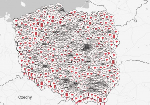 mapa Polski z oznaczonymi budynkami biorącymi udział w kampanii