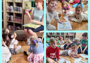 Dzieci podczas zajęć czytelniczych w Bibliotece.