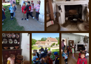 Dzieci z Montessoriaków zwiedzają wiejski dom.