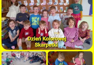 Dzieci pozują do zdjęcia w Dniu Kolorowej Skarpetki