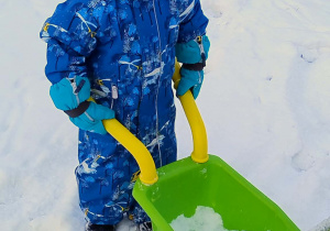 Chłopiec trzyma taczkę
