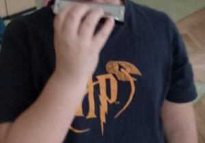 Chłopiec gra na harmonijce ustnej