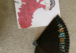 Wachlarz, kastaniety, ilustracja tancerki